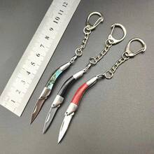 Shrimp Shaped Foldable Parcel Opener, Stainless Steel Multi-Use Keychain Unboxing Tool, Friend Holiday Gift Pick, Summer Portable Daily EDC Gadget - Shell-proof / Stainless Steel + Colored Wood / Colored / 0.02 - View 4
