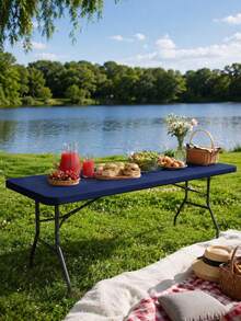 1pc-Navy Blue Stretch Spandex Tablecloth 6FT, Fitted Rectangular Table Cover For 72 X 30 Inch Tables, Washable Elastic Tablecloth For Trade Shows, Graduation Parties And Events - Navy Blue - View 8