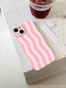 1pc Minimalist Fresh Wave Stripe Pattern Precise Cutouts Glossy Film Full Coverage Hard Phone Case Compatible With Samsung/ 11/12/13/14/15/16 Pro Max - Multicolor - View 3