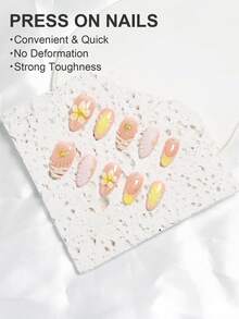 30 piezas de parches de uñas postizas de almendra estilo francés 3D, estilo de vacaciones en el océano con flores 3D, mariposa, concha, estrella de mar, ola, ojo de gato, incluye 1 pegamento de gelatina y 1 lima de uñas, adecuado para uso diario, regalo, viaje, parches de uñas postizas, uñas postizas, suministros para uñas - Multicolor - Ver 5