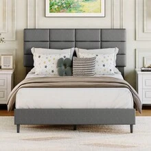 Techigher Upholstered Bed Frame With Adjustable Headboard, Platform Bed With Wooden Slat Support, Heavy Duty Mattress Base With Underbed Storage, Noise-Free No Box Spring Needed - Dark Gray - View 9