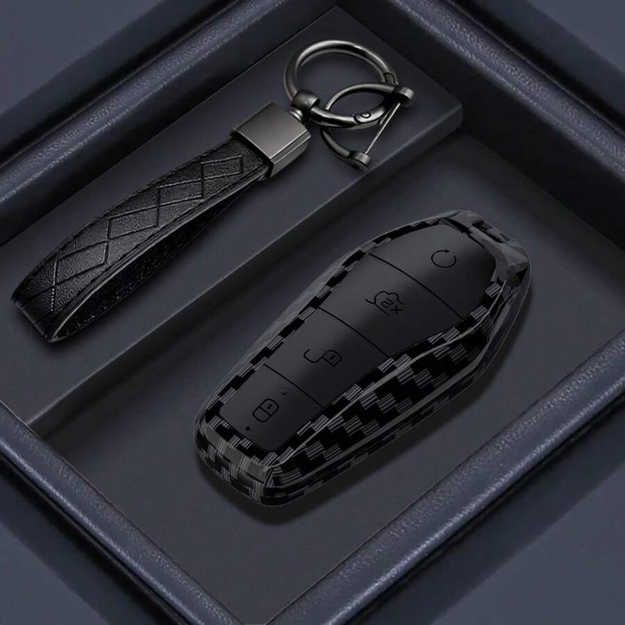 ABS Carbon Fiber Car Key Case Cover Shell For BYD Qin Plusdmi Atto 3 EV Dolphin Durable 4 Buttons Protected Keychain Fob Bag - Type a - View 1