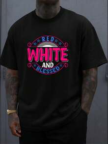 Camiseta Estampada para Hombre Red, White & Tee, Top Negro, Divertida y Elegante, Ropa de Verano Ligera y Refrescante, Perfecta para Deportes de Verano y Ocio, Diseños Únicos, Esta - Negro - Ver 1
