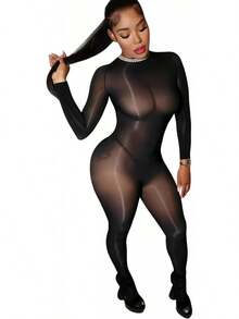 KIZOIEJE Women's Oil Shiny Bodystocking 5D Sheer Full Body Stocking Lingerie Outfits Clubwear - 1 - View 2