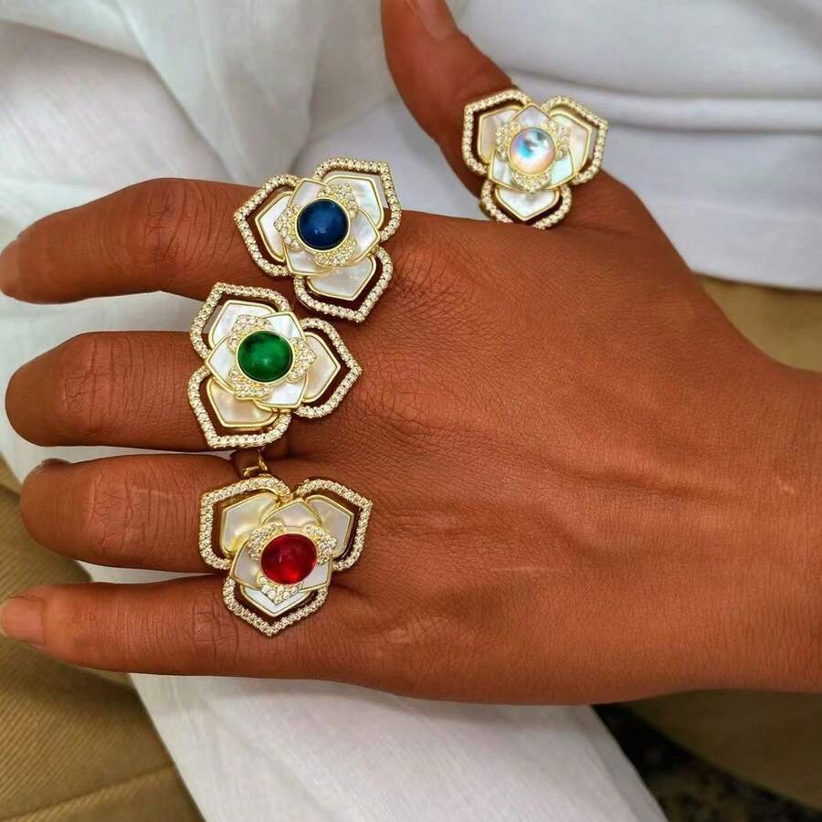 1 pieza Joya de diseño artístico de alta gama con aleación de cobre enchapada en oro/plata/colores y circonita, adecuada como regalo del Día de San Valentín y para uso diario - Dorado - Ver 1
