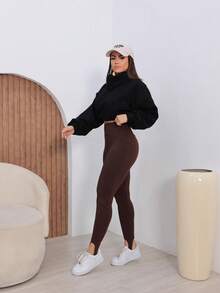 Women's Comfortable Shaping Leggings With Footed Detail, Casual Winter Fashion - 鏽棕色 - 查看 1