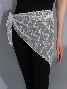 1件 春夏新款蕾絲花卉百搭少女風三角腰巾 時尚小眾腰部裝飾 - 彩色 - 查看 8