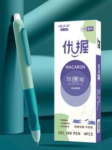 Bộ 4 bút gel xóa được thu gọn màu Macaron phối khối, thiết kế tối giản, thân mềm dễ cầm, mực nhạy nhiệt, dùng cho học sinh làm bài tập - A - Xem 3