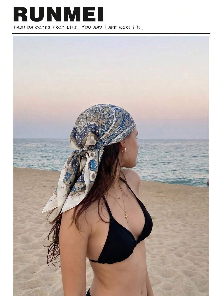 1pc Boho Fashion Paisley Print Women's Bandana, Spring/Summer Casual Versatile Scarf, Vacation Sun Protection Shawl, Suitable For Daily And Outdoor Wear