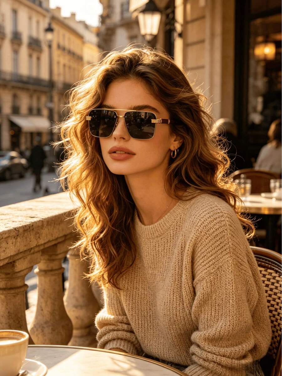 Leicht luxuriöse Retro-Business-Stil Doppelsteg-Sonnenbrille, Unisex-Sonnenbrille, UV-Schutz, neutraler Stil, bequem und vielseitig, geeignet für den täglichen Gebrauch, Pendeln, Reisen und Autofahren Outdoor - Verschiedenfarbig - Übersicht 1