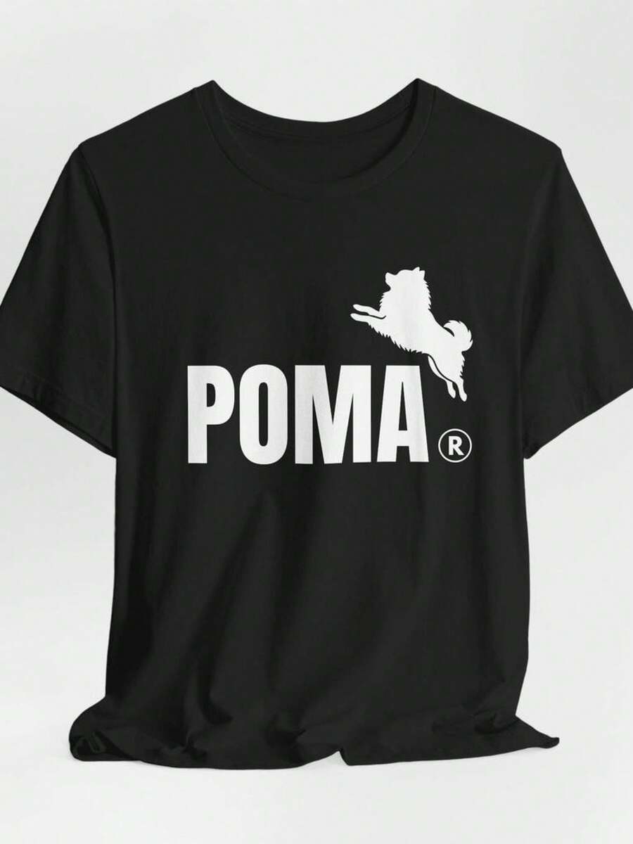 Camiseta divertida con diseño de Pomerania, camiseta con logo de Pomerania, inspirada en la marca , diseño de Pomerania saltando, un regalo para amantes de las Pomeranias, Bella Can - Negro - Ver 1