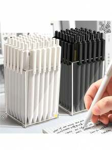 20/15/10/3/1pcs Black And White Retractable Ballpoint Pens, High Quality Exam Pens, 0.5mm Tip, Black Ink, Quick Drying Ink, School Supplies, Back To School - Multicolor - View 8