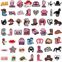 Random 10-50pcs Pink Denim Women's Series DIY Shoe Charms, Suitable For Shoes, Keychains, Sandals, Beach Bags, PVC Material Clog Decoration Accessories, Perfect Gift - Multicolor - View 1