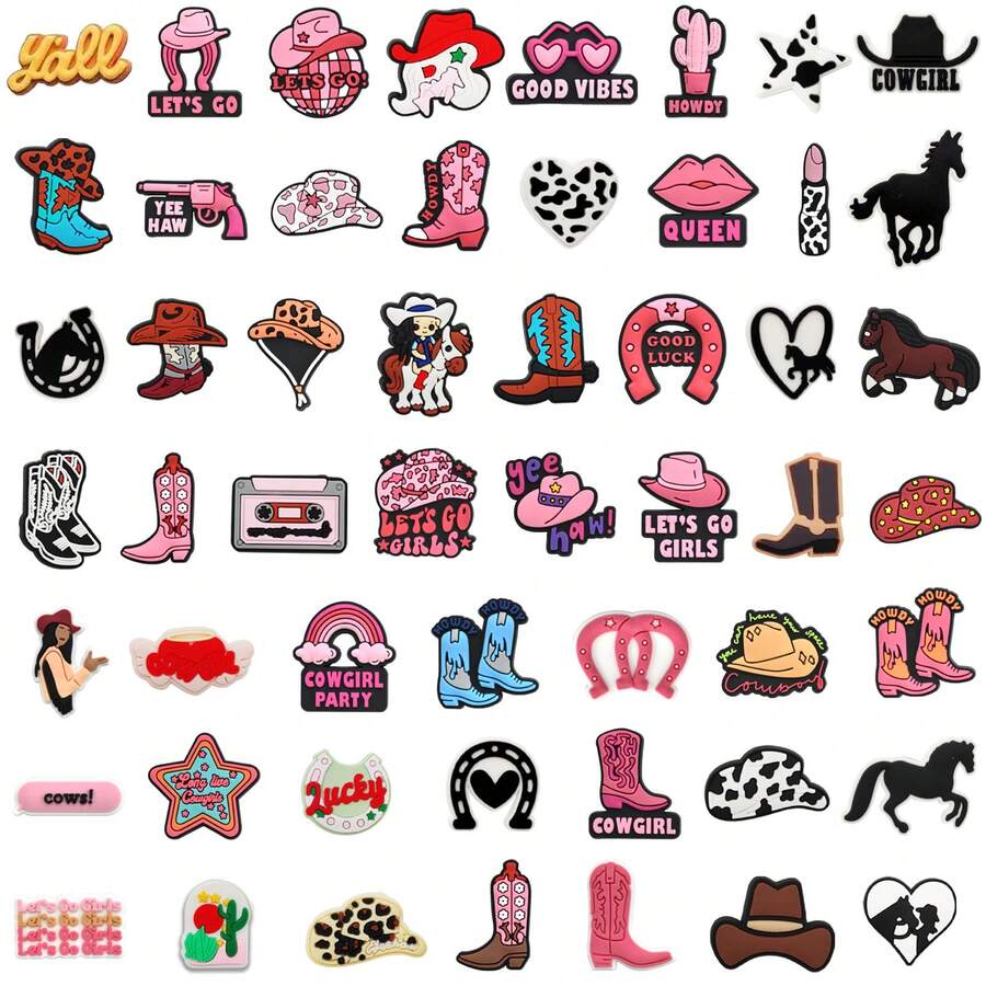 Random 10-50pcs Pink Denim Women's Series DIY Shoe Charms, Suitable For Shoes, Keychains, Sandals, Beach Bags, PVC Material Clog Decoration Accessories, Perfect Gift - Multicolor - View 1
