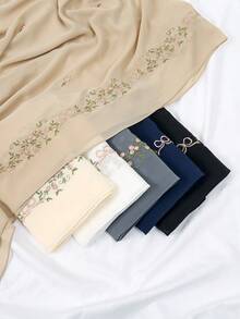1件女款刺繡圍巾，花朵與蝴蝶結裝飾，輕量多色可選，適合日常通勤與休閒穿著 - 彩色 - 查看 10