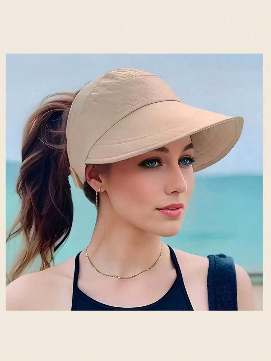 1pc Women's Breathable Wide Brim Sun Hat, Open Top Design | Suitable For Ponytail Hairstyles, Summer Sun Protection Hat, Foldable Storage, Suitable For Holidays, Festivals - Multicolor - View 1