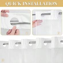 No Hook Shower Curtain With Snap In Liner Set, Tufted Waterproof Shower Curtains Bathroom Washable Bath Curtain Hotel Style Curtains With See Through Top Window, White, 71" 74" L - 白色 + L - 查看 6