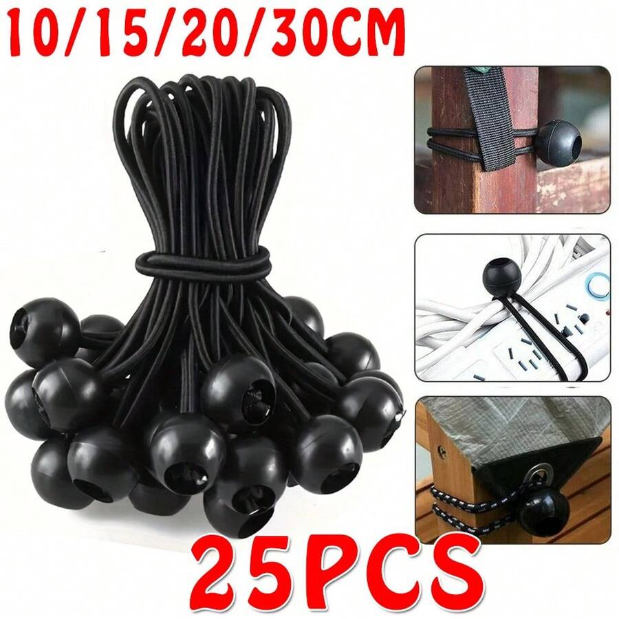 25pcs Heavy Duty Bungee Cords, Tent/Canopy/RV Wind Resistant Fastener, Adjustable Multipurpose Tie Down Straps - 25個黑色 - 查看 1