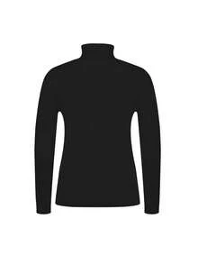 Atasan Turtleneck Termal Wanita, Leher Tinggi Ramping Lengan Panjang Panjang Reguler Rajutan Bergaris Lapisan Bulu Elastis Minimalis Lapisan Dasar Musim Dingin Hitam - Hitam - View 6