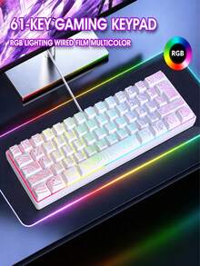 1 PC Gaming Keyboard Mini Gaming Keyboard With 61 Keys, Equipped With Real RGB Backlighting. Suitable For Computer Game Players, Typists, Travelers, And Business Trips. USB Power Supply - View 3