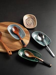 Soporte de cerámica para utensilios de cocina, estante para cucharas, soporte vintage de cerámica para cucharas de sopa, bandeja para cucharones, bandeja de almacenamiento de utensilios de cocina, plato para reposar cucharas de café y postre, regalo ideal para el Día de la Madre y Navidad, diseño multicolor cocido en horno vintage - Multicolor - Ver 8