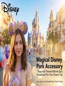 1-Piece Disney Princess Minnie Ear Headband Set, Purple Sequin Sun Embroidery Rhinestone Crown Bow Headband, Theme Park Cosplay Costume Hair Accessory - Crown Pink - View 3
