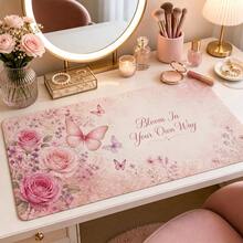 1pc Pink Butterfly Floral Mouse Pad, Bloom In Your Own Way Large Desk Mat, Anti-Slip Keyboard Pad, Suitable For Office, Gaming, Girls Desktop Decor - View 4