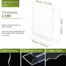 Wavy Edge Clear Acrylic Table Sign With Stand, Blank DIY Writing Tabletop Plaque For Wedding Table Number, Restaurant Menu, Party Event Decor - 1pc Wavy Rectangular Acrylic Sign - View 2