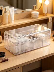 Transparent Vertical Striped Acrylic Tea Bag Storage Box With Hinged Lid, Divided Coffee Bag Storage Box, Countertop Office Pantry Herbal Tea Bag Dust-Proof Container - Transparent - View 7