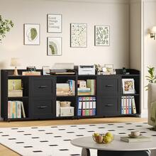 Rolling Mobile File Cabinet With 2 Drawers & Open Storage Compartments, Home & Office Low Printer Storage Cart For A4/Letter/Legal Size Folders - Black - View 7