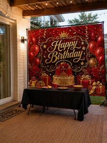 1 buah Latar Belakang Selamat Ulang Tahun Merah & Emas, Latar Belakang Pesta Poliester Mewah dengan Mahkota, Kue, Balon, Mawar, dan Pola Kotak Hadiah, Cocok untuk Ulang Tahun Pria & Wanita Dewasa, Stan Foto, Meja Hidangan Penutup, Aula Perjamuan, dan Dekorasi Perayaan di Rumah - Beraneka warna - View 10