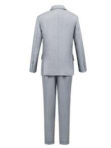 Boys 2-Piece Formal Suit Set, Blazer + Dress Pants, Gentleman Style, Suitable For Weddings, Birthday Parties, Stage Performances And Other Formal Occasions, Light Gray, 4-16 Years Old - Grey - View 3