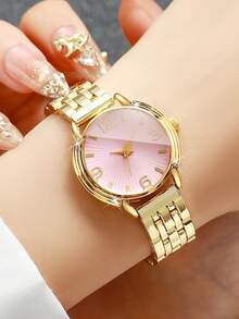 Women's Round Digital Scale Dial Gentle Style Luxury Fashion Quartz Wristwatch, Exquisite Watch For Date Birthday Gift (1pc/Set) Watch Box Not Included - Gold - View 3