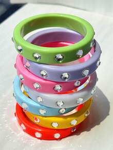 Pulsera de resina con strass de colores estilo Harajuku creativo Y2K, nuevo estilo primavera/verano, adecuada para fiestas, vacaciones, festivales de música - Multicolor - Ver 3