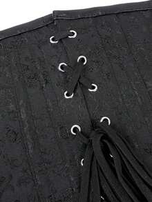 Black Dark Pattern Jacquard Rivet Waist Cincher Corset With Front Metal Hooks And Back Lace-Up Boning Waist-Shaping Gothic Punk Waist Trainer Vest - Black - View 5