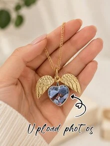 Personalized Angel Wings Photo Necklace, Customized Photo Necklace, Customized Image Opening Angel Wings Pendant, Unique, Gift For Him, Gift For Her, Dad, Mom, Family - Multicolor - View 3