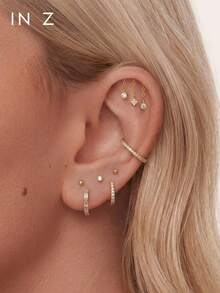 IN Z 1pc Romantic Triple Tassel Eight-Pointed Star Zirconia Inlaid Ribbed Stud Earrings | 925 Sterling Silver Hypoallergenic Stud Earrings | Ear Cartilage Flat Ear Studs | Hidden Helix | Suitable For Women And Men Daily Wear | Suitable For Party Wedding Jewelry Valentine's Day Exquisite Jewelry - Multicolor - View 7