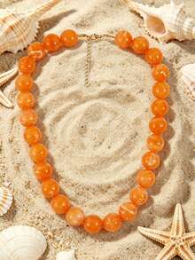 1pc European And American Bohemian Round Geometric Cloud Multicolor Beaded Necklace, Stainless Steel 18K Gold Lobster Clasp, Gift & Daily Wear - Handmade Resin Beaded Stainless Steel Necklace - View 29
