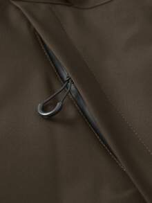Men's Hooded Drawstring Softshell Windbreaker Jacket, Sports Casual, Large Chest Pocket With Zipper, Dual Side Pockets With Zipper, Storage, Suitable For Daily Wear, Versatile Bestseller Jacket - Brown - View 6