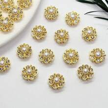 50入 11mm 樹脂向日葵造型金色珍珠花，適用於婚禮、DIY 剪貼簿裝飾配件製作 - 金色雙成鑽 - 查看 1