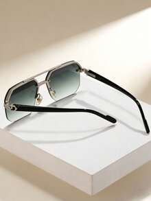 1pc Men's Metal Double-Bridge Textured Fashion Glasses - Multicolor - View 2