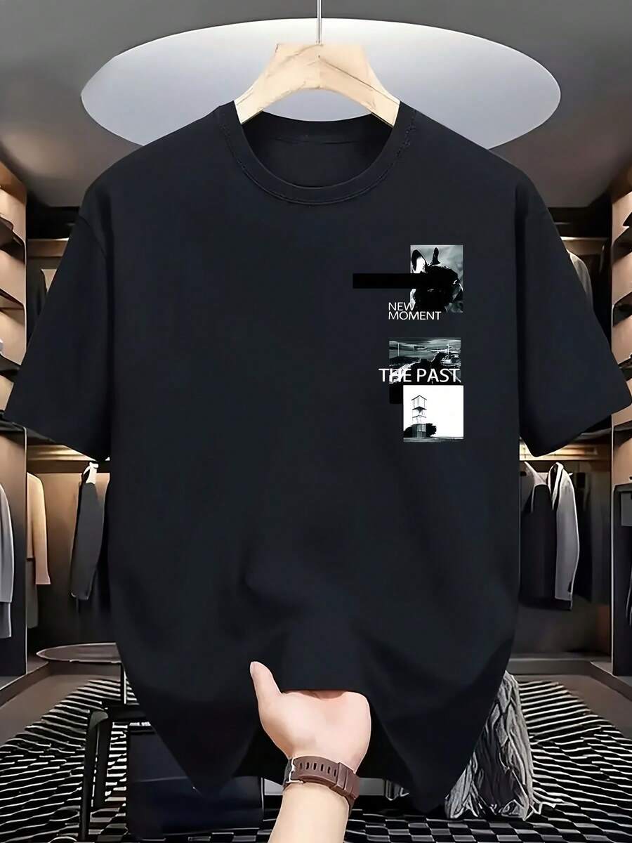 Men's Fashion Printed T-Shirt - 黑色 - 查看 1