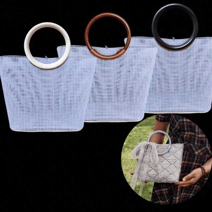 3pcs Complete DIY Hand-Woven Embroidery Bag Making Kit, Includes 1 Set Of Plastic Grid Sheets And 2 Bag Handles, Suitable For Craft Enthusiasts - Handmade Wallet/Handbag Making, Beginner-Friendly Embroidery Project, Exquisite Gift Choice, DIY Wallet Making Supplies - Mixed Colors - View 1