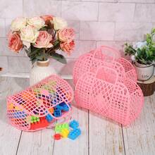 Portable Storage Open-Top Basket Style Minimalist Solid Color PE Jelly Material Waterproof Wear-Resistant Vacation Shopping Jelly Beach Tote Bag Reusable Beach Bag, Beach Basket, Grocery Basket, Toiletry Bag - Multicolor - View 3