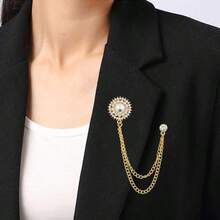 1pc New Double Layer Chain Rhinestone Round Small Brooch Pin, Suitable For Middle East Ramadan Ramadan Clothing, Couple Corsage, Business Suit, Banquet, Party, Wedding, Formal Occasion Outfit Accessory, Birthday, Holiday Gift - Multicolor - View 8