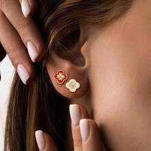 1Pair New Classic Colorful Leaf Golden Stud Earrings For Women - Yellow Gold - View 2