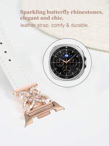 Galaxy Watch 8 手錶錶帶，1件白色女士珠寶鑲嵌人造鋯石優雅錶帶 + 1件亮面風格（不含螢幕保護貼）。相容 Galaxy Watch 8 40mm 和 44mm 錶殼，Galaxy Watch 8 錶帶，可調節替換錶帶配件。適合男女運動手錶錶帶 - 白色玫瑰金雙 - 查看 4