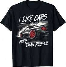 Me gustan más los coches que las personas, camiseta divertida para entusiastas de los coches, amantes de los coches, 100% algodón, camiseta unisex, tallas S-XXXL. - Negro - Ver 1