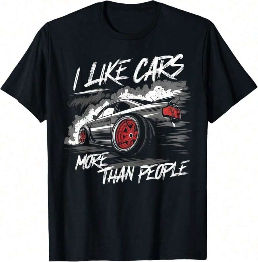 Me gustan más los coches que las personas, camiseta divertida para entusiastas de los coches, amantes de los coches, 100% algodón, camiseta unisex, tallas S-XXXL. - Negro - Ver 1