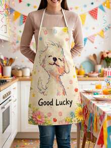 1pc, Cute Puppy, Kitten, French Fries & Rabbit Pattern Polyester Apron, Suitable For Cooking, Baking, And Gardening - Can Be Used As Attire For The Kitchen And Dining. - Multicolor - View 5